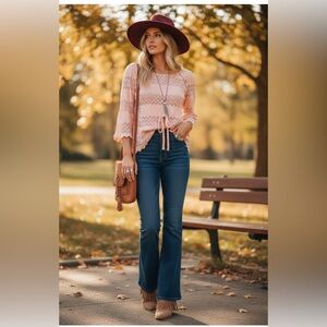 Free‎ People Women's Crochet peplum Peach Top Size S